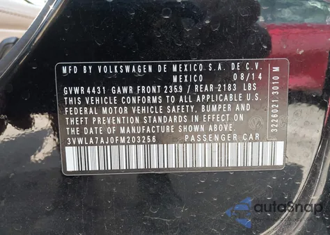 2015 Volkswagen Jetta 2.0L Tdi Sel z USA, uszkodzony, nr VIN 3VWLA7AJ0FM203256